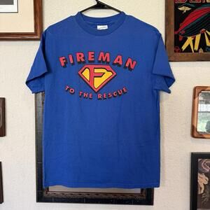 Vintage 90s RARE Fireman To The Rescue Superhero Shirt Size Medium